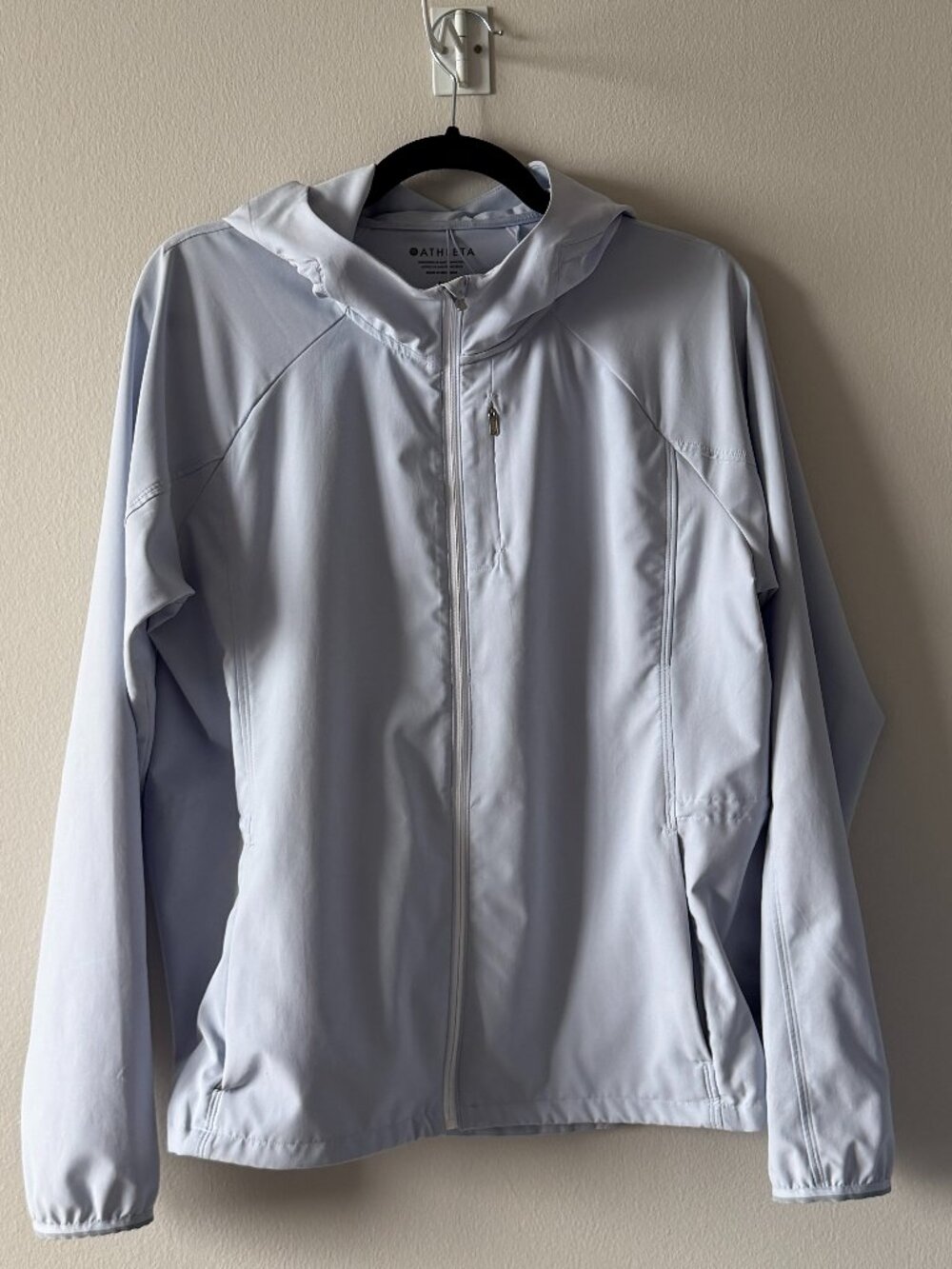 Athleta Women's Hooded Lightweight Windbreaker Jacket Light Blue/Gray M